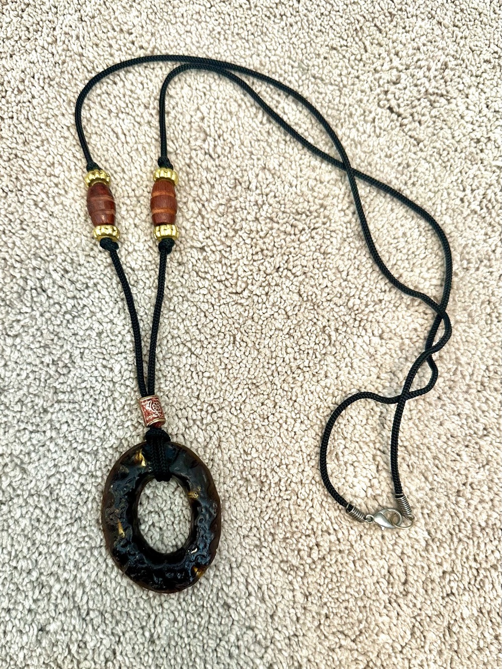 Handcrafted Brown Resin Pendant Necklace with Black Cord